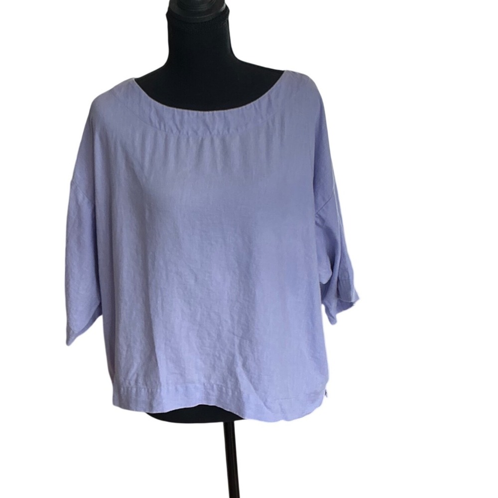 Jill J. Jill Linen Top Periwinkle Blue Boxy Boat Neck Blouse XS Petite